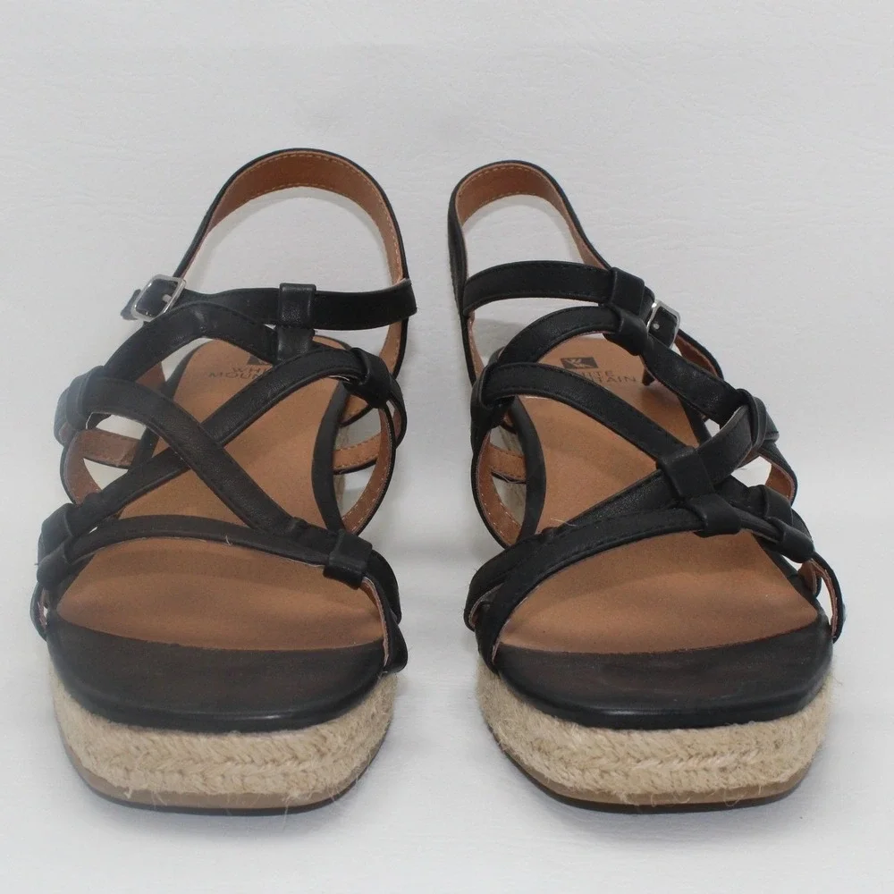 White Mountain Swayze Black Strappy Espadrille Wedge Sandals Womens 10M‎